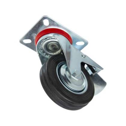 Rueda de chapa y goma base giratoria con freno 